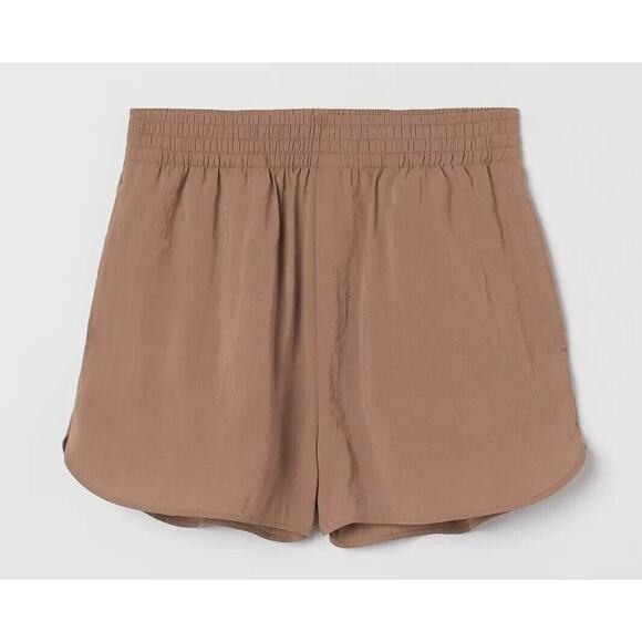 Women's H&M Pull-On Shorts Sz Small High-Waist Dark Beige Elastic Waist - Picture 2 of 6